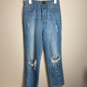 BDG Urban Outfitters High Waisted Slim Straight Paint Splat Distressed Jean 28